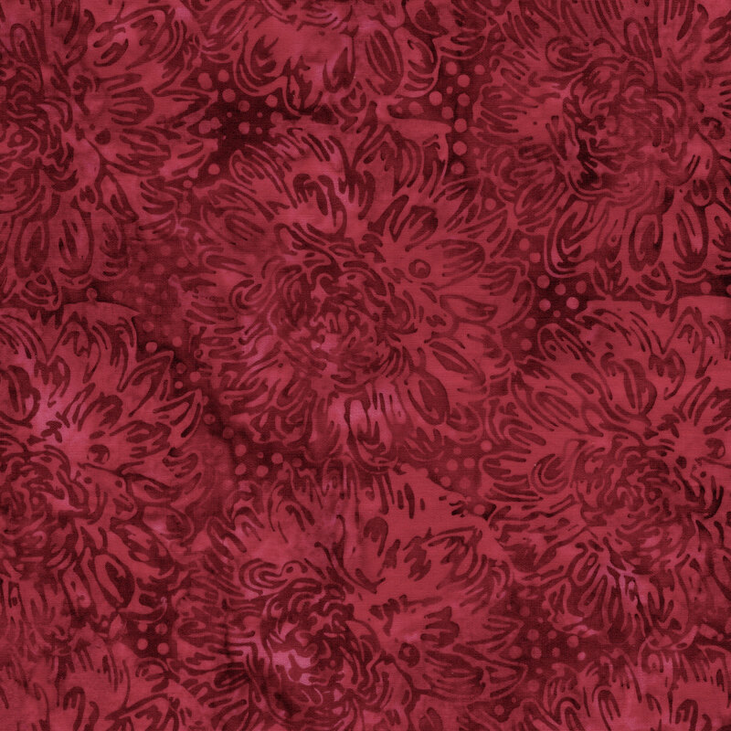 A tonal ruby red batik with dahlias. 