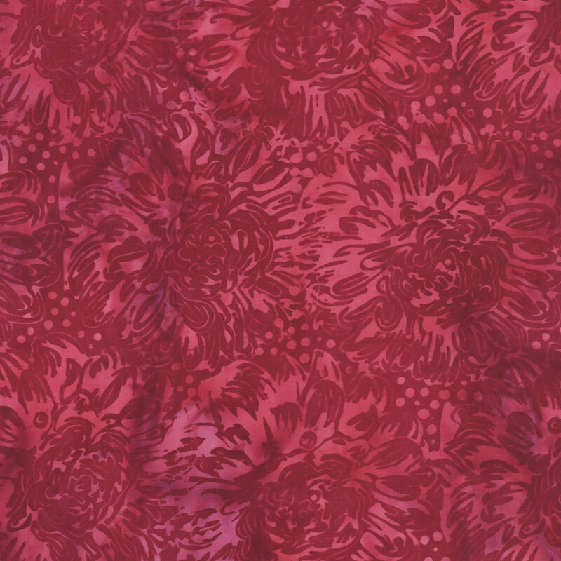 A tonal ruby red batik with dahlias. 