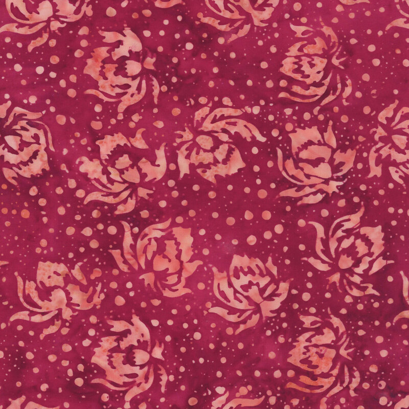 A rose red batik with fuchsia flowers and dots. 