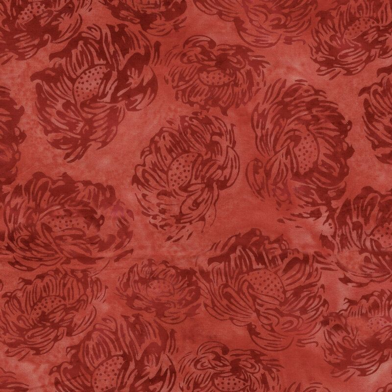 A tonal spice red batik with dahlias. 