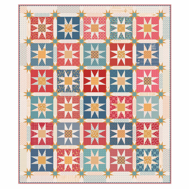 A digital mockup of the finished Americana Spacious Skies quilt kit, isolated on a white background.