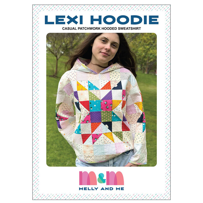 The front of the Lexi Hoodie pattern, featuring the finished jacket displayed by a model.