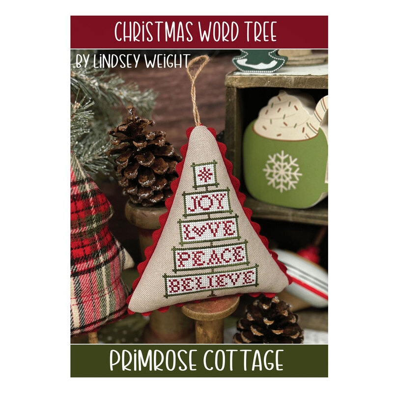 Front of pattern featuring the finished project staged with holiday decor.