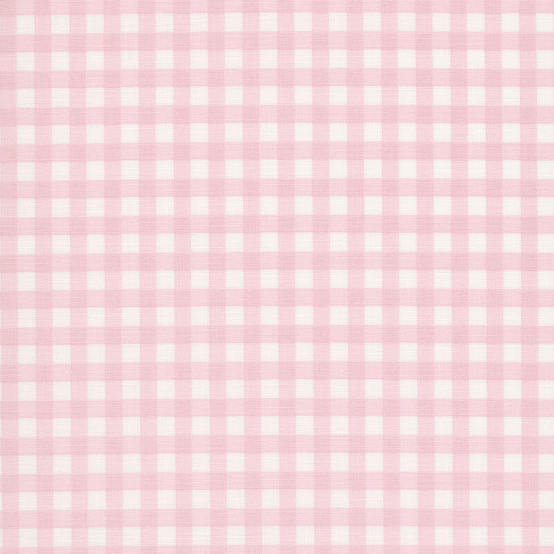 A pastel pink gingham pattern on a cream background