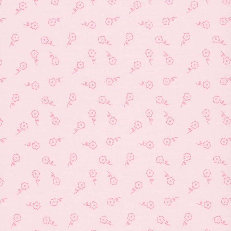Tossed pink floral outlines on a blush pink background.