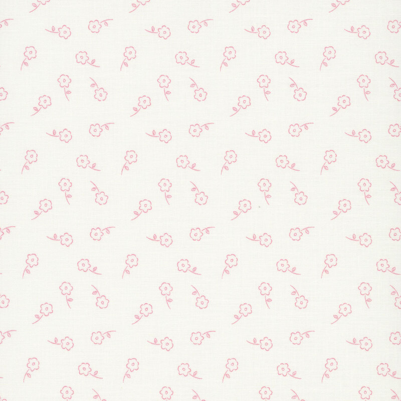 Tossed pink floral outlines on a cream background.