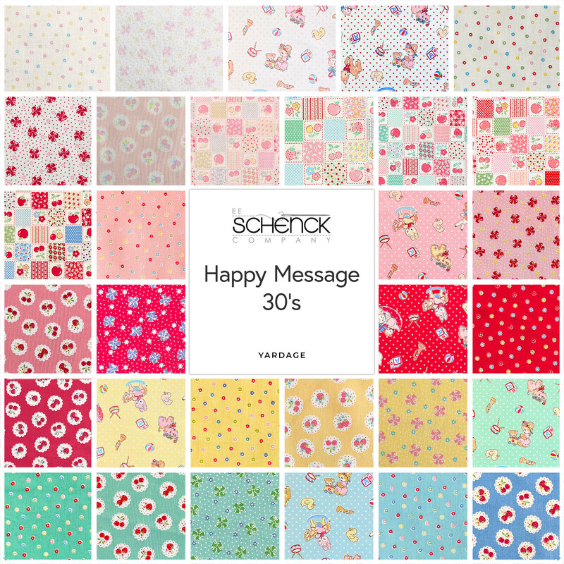 A grid of colorful fabric patterns featuring various designs, including polka dots and florals.