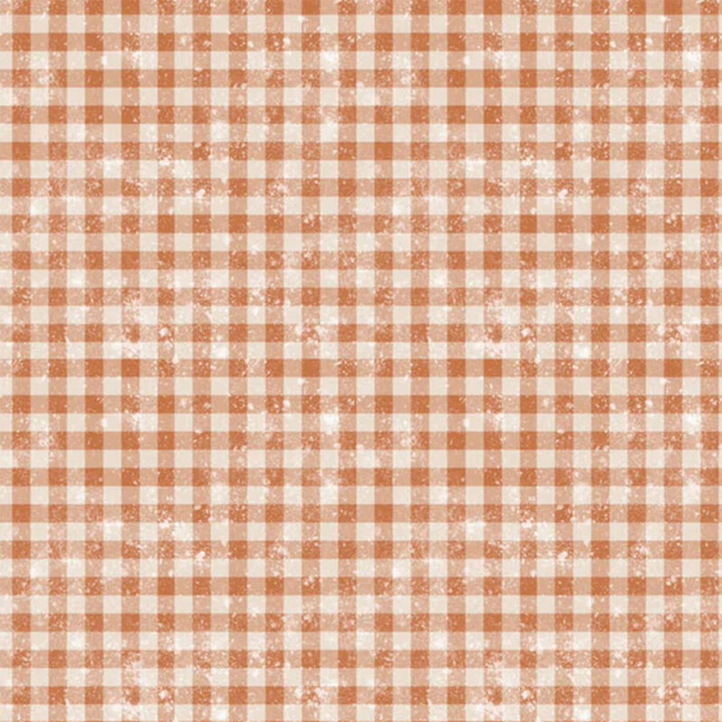 Saddle brown gingham fabric with faded, distressed spots