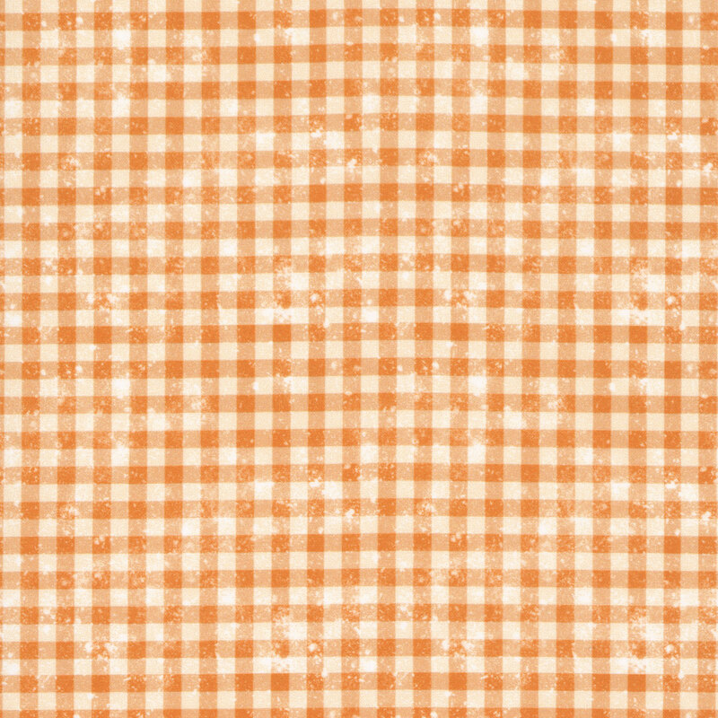 Saddle brown gingham fabric with faded, distressed spots