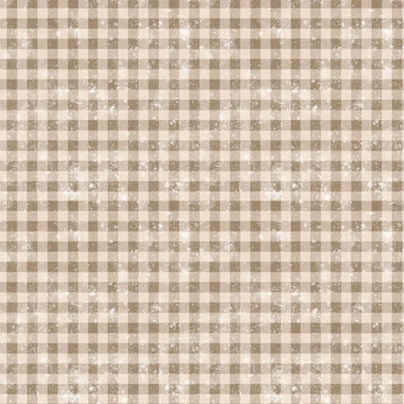 Mouse brown gingham fabric with faded, distressed spots