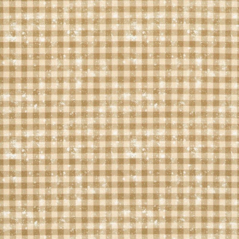 Mouse brown gingham fabric with faded, distressed spots