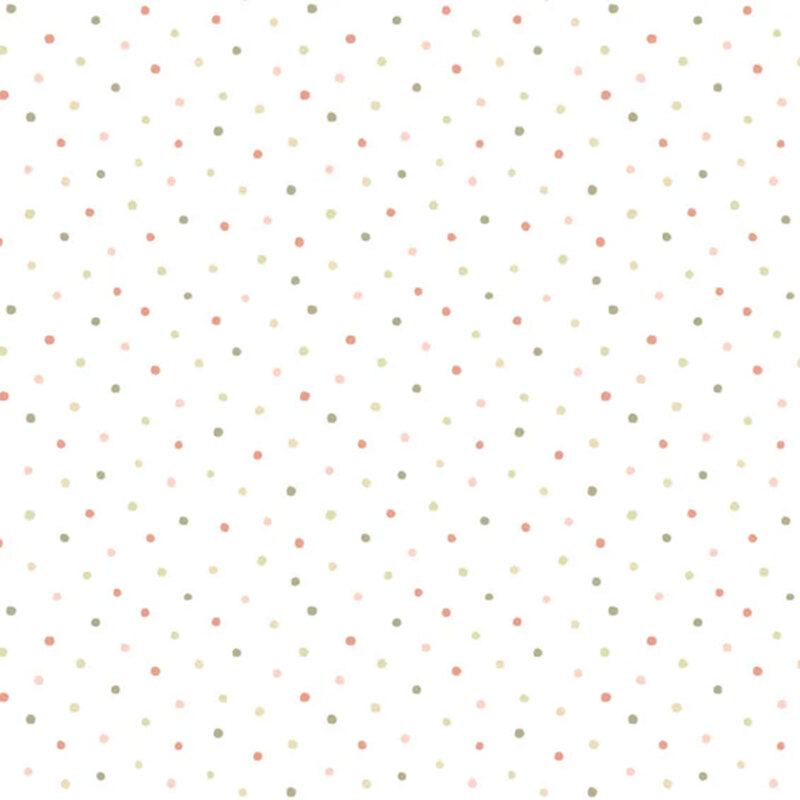 White fabric with taupe, tan, and muted orange dots