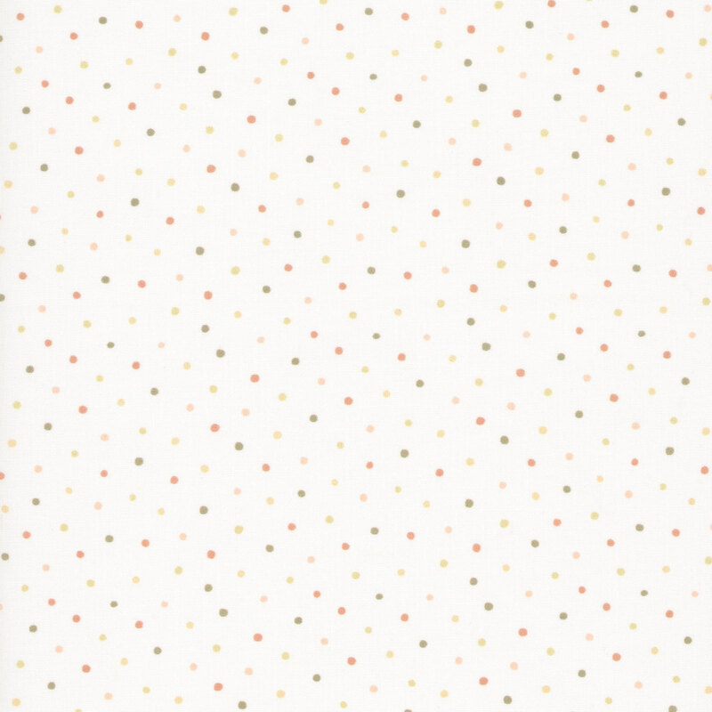 White fabric with taupe, tan, and muted orange dots