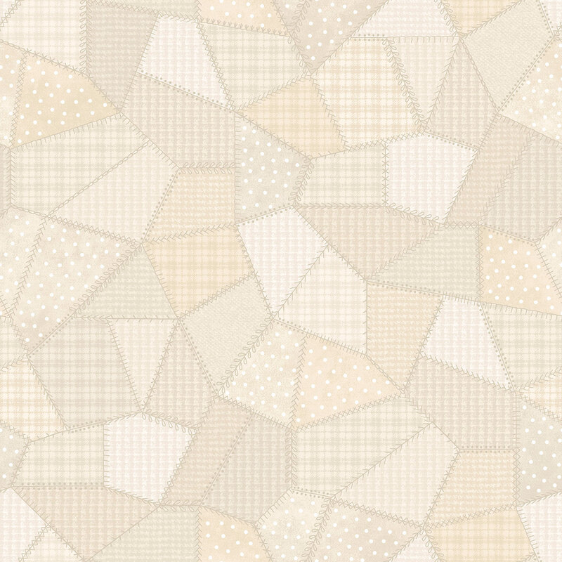 Cream colored fabric in varying styles and shades with many different patterns of flannel and dots. 