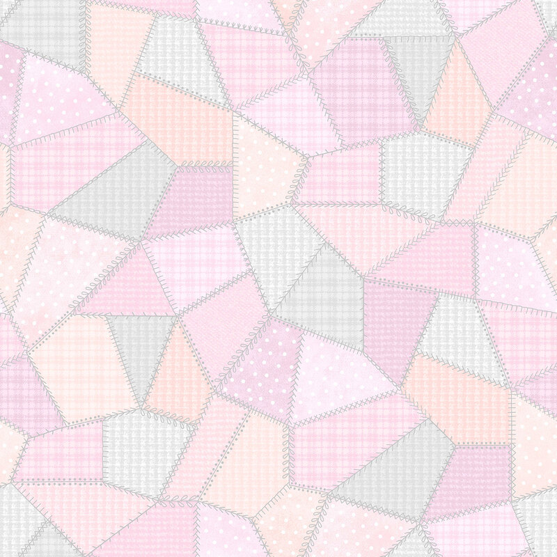 Pink and pastel fabric in varying styles and shades with many different patterns of flannel and dots. 
