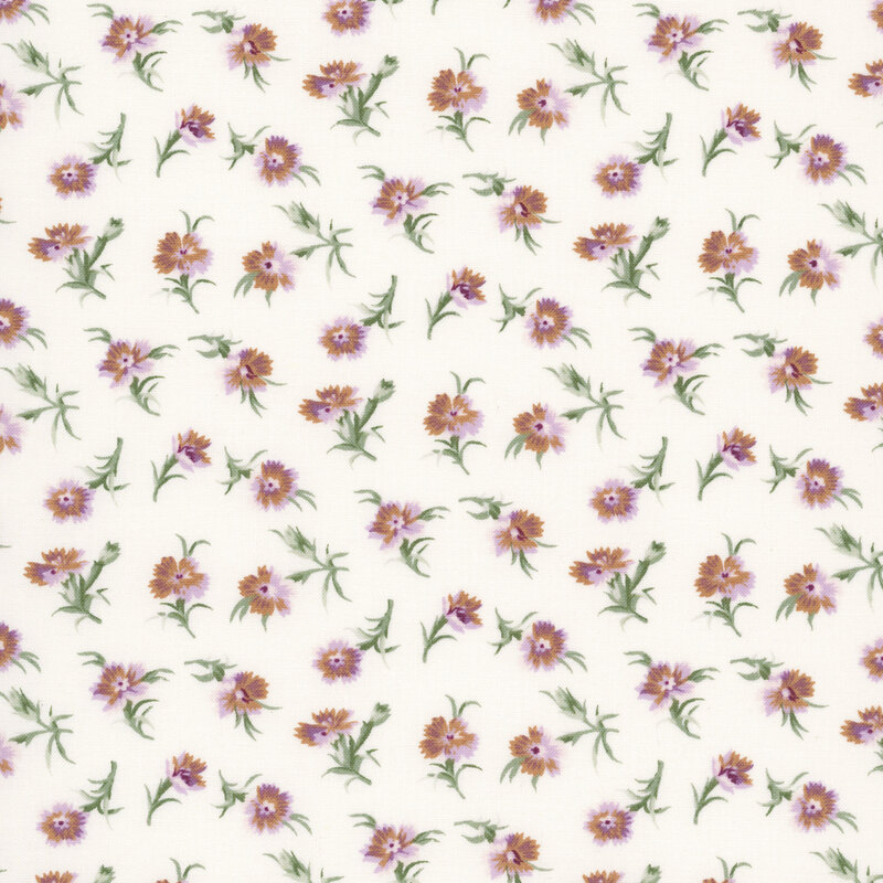 Cream fabric with a tossed pattern of stylized florals with green stems.