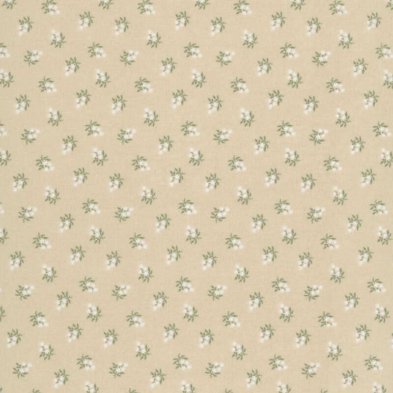 Gray fabric with a tossed pattern of stylized white florals.