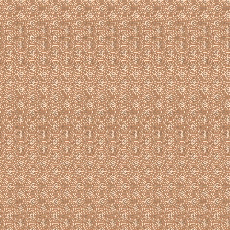 Hazel fabric with a tonal, stylized geometric design of abstract flowers arranged within an octagonal lattice.