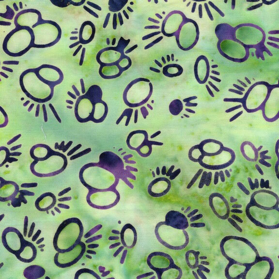 Abstract purple circles and dashed motifs scattered across a mottled pistachio background.