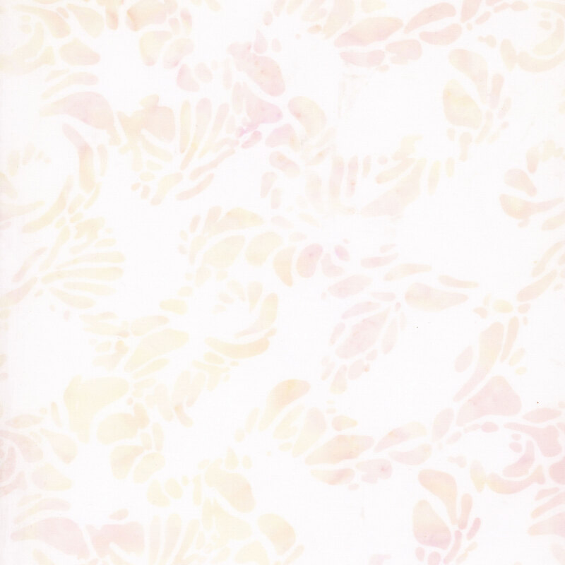 Mottled white fabric with light pink and buff organic shapes scattered throughout.