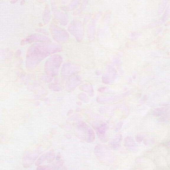Mottled white fabric with lilac hued organic shapes scattered throughout.