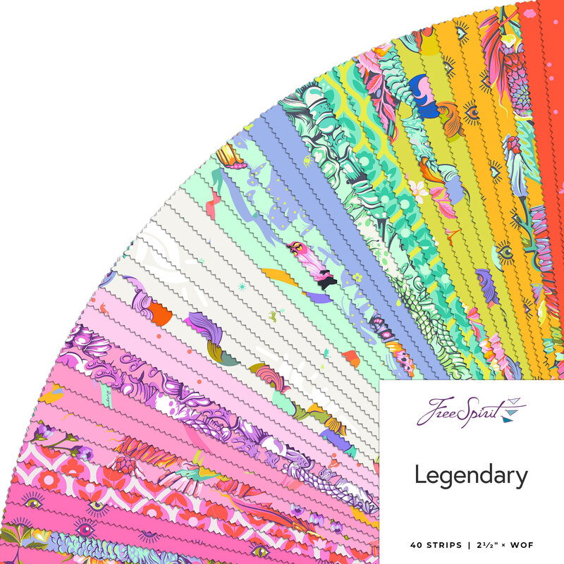 A fanned fabric collage featuring striking fabric from the Legendary collection by Tula Pink.