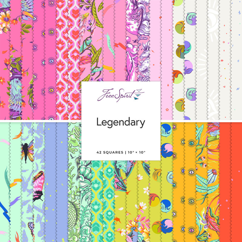 A fabric collage featuring striking fabric from the Legendary collection by Tula Pink.