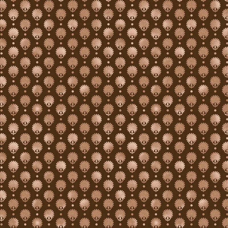 Walnut brown fabric with an evenly spaced pattern of mottled, textured beige floral motifs
