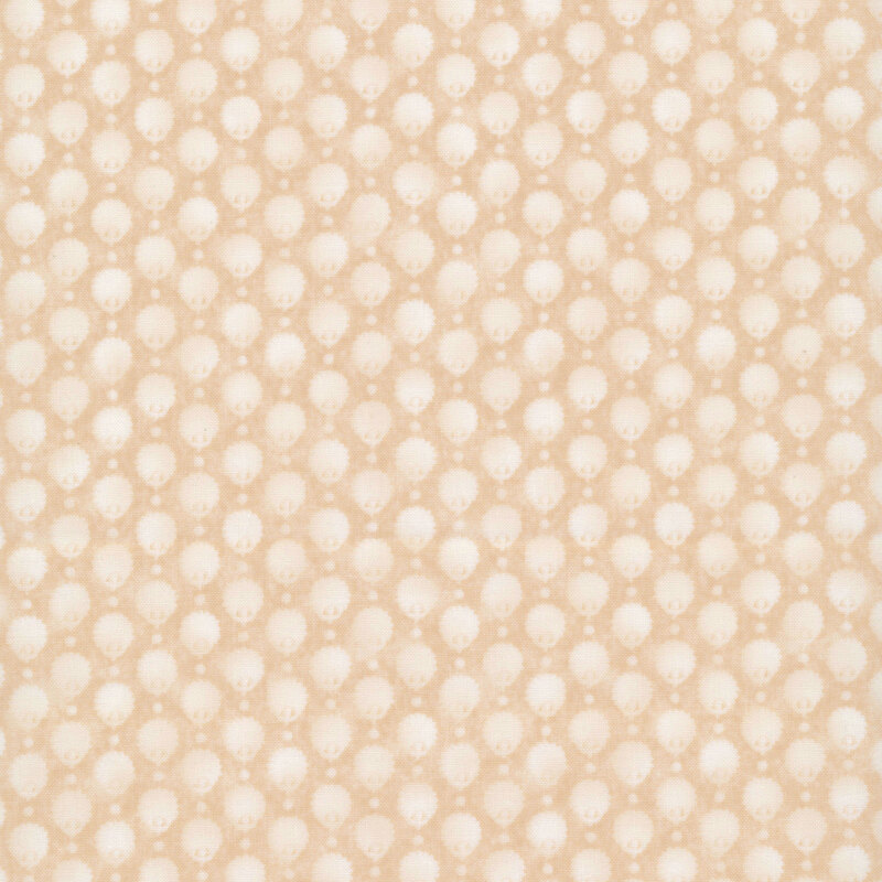 Textured light beige fabric with an evenly spaced pattern of cream floral motifs