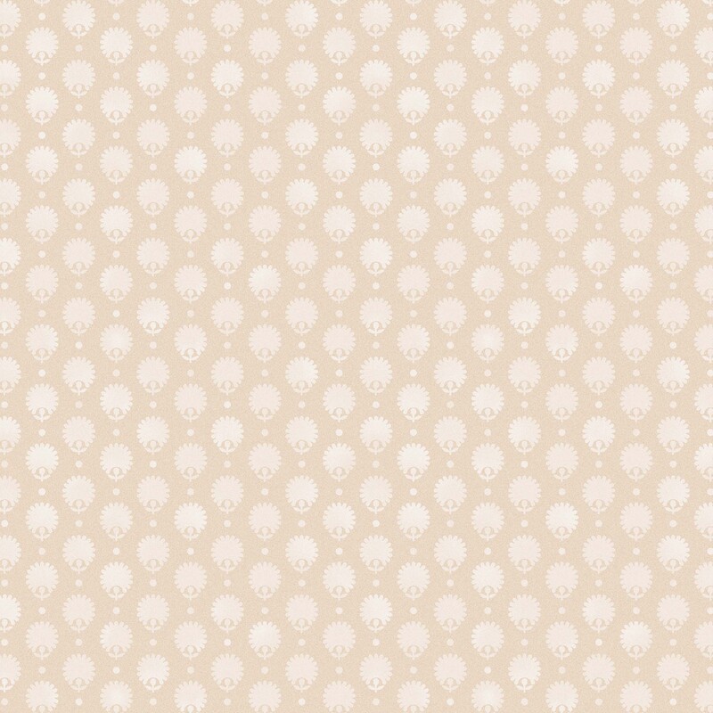 Textured light beige fabric with an evenly spaced pattern of cream floral motifs