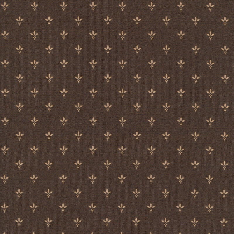 Dark brown fabric with a pattern of primitive beige leaf motifs