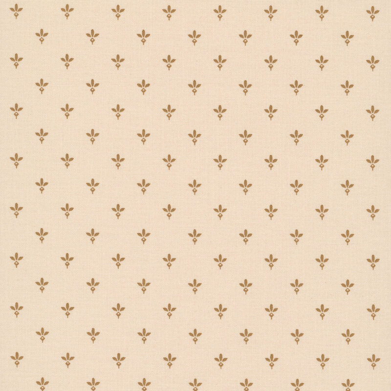 Light beige fabric with a pattern of primitive tan leaf motifs