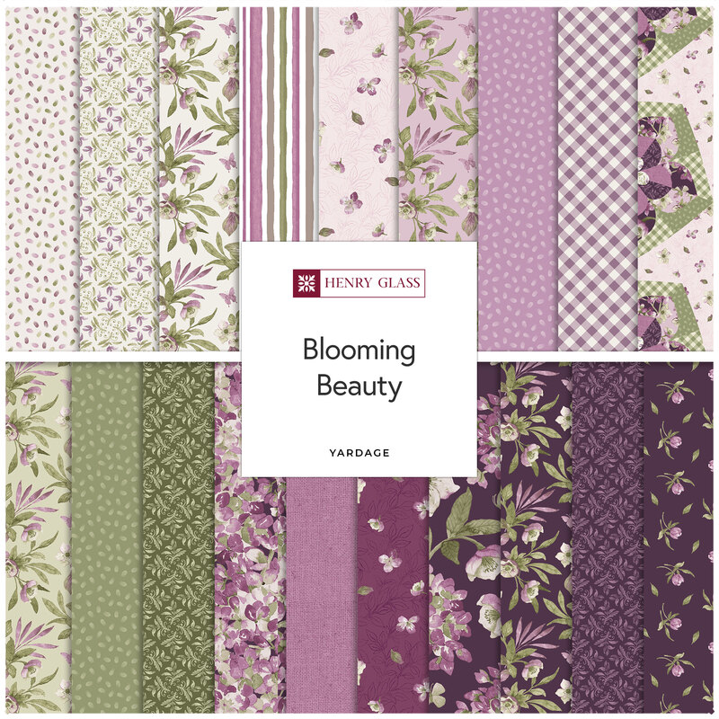 Collage of the Blooming Beauty yardage collection for Henry Glass Fabrics by Colee Rae.