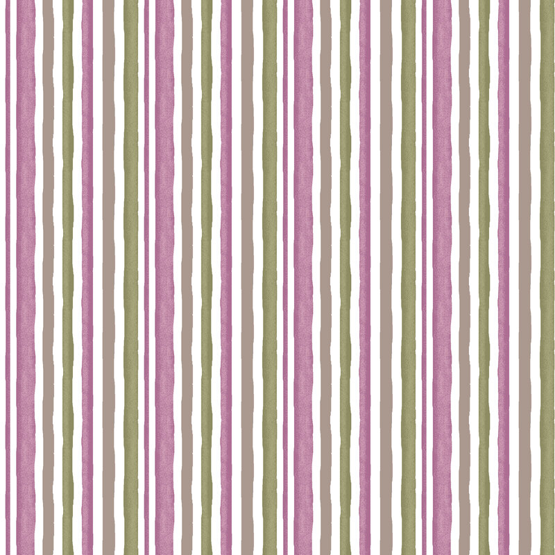 Violet and green vertical stripes on a cream fabric.