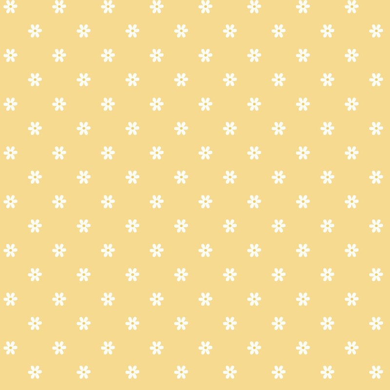 Sunshine yellow fabric with an evenly spaced pattern of small white daisies