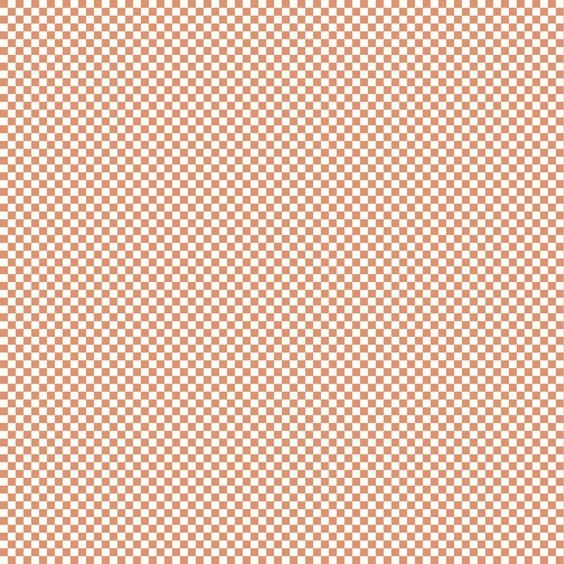 Tiny tangerine orange and cream checked fabric