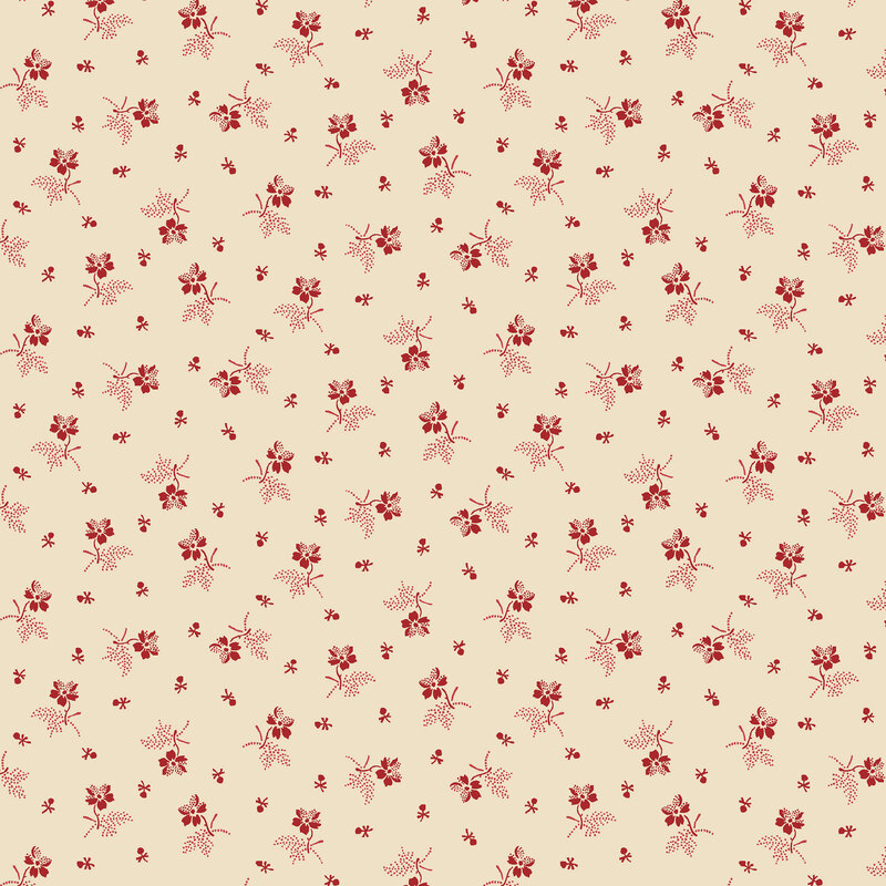 Cream fabric with ditsy tossed red florals.