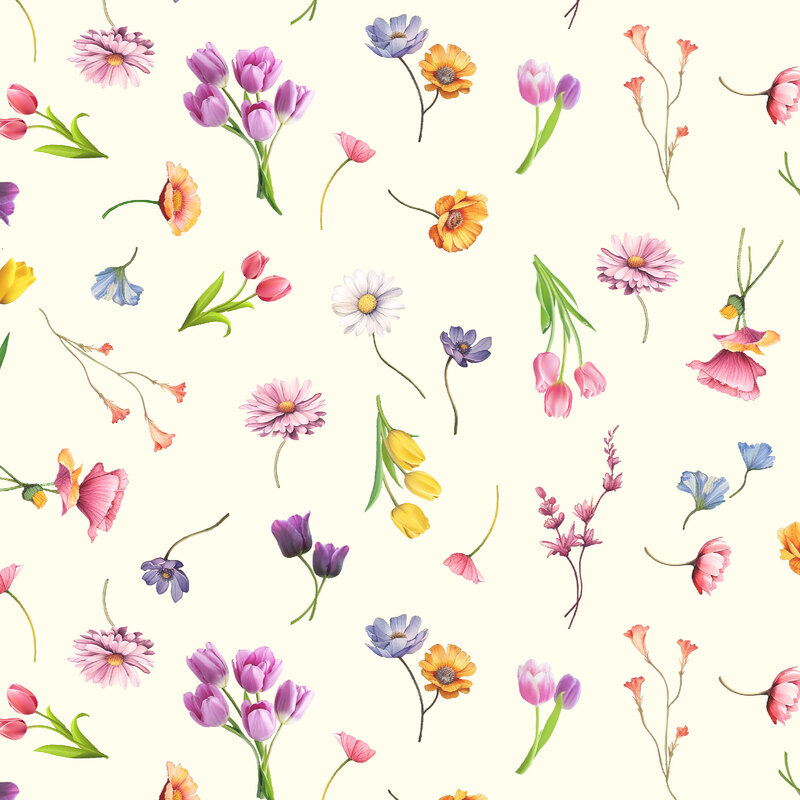 tossed floral sprigs on a soft cream background