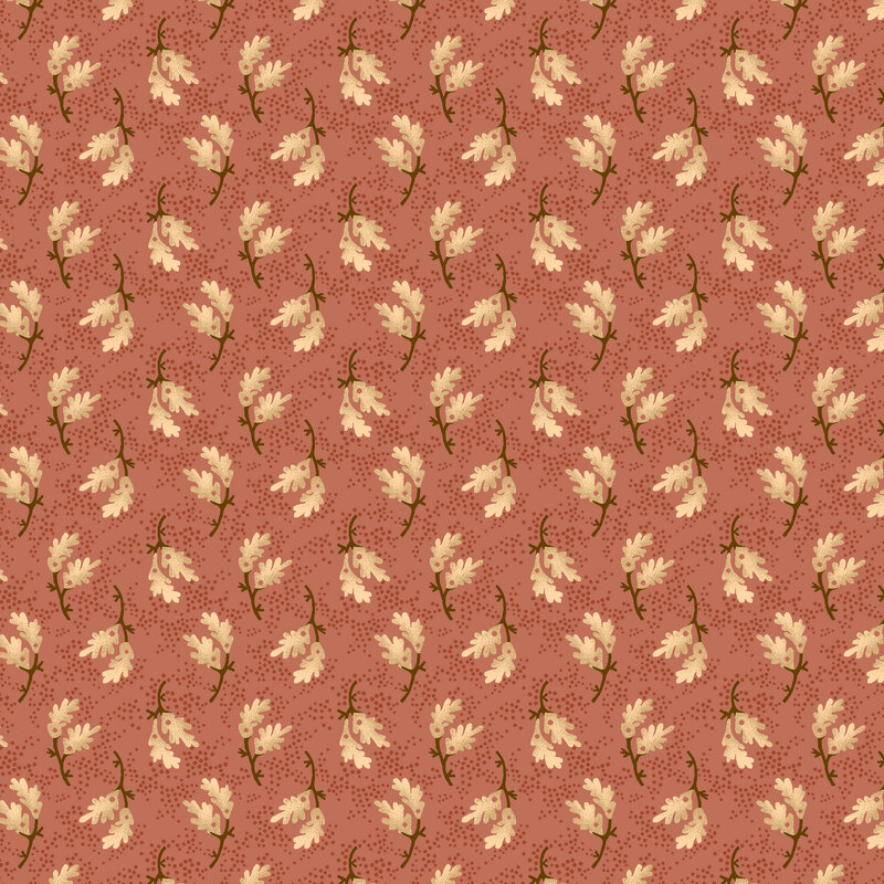 Dusty pink fabric with mauve dots topped with rotated half dropped neutral florals