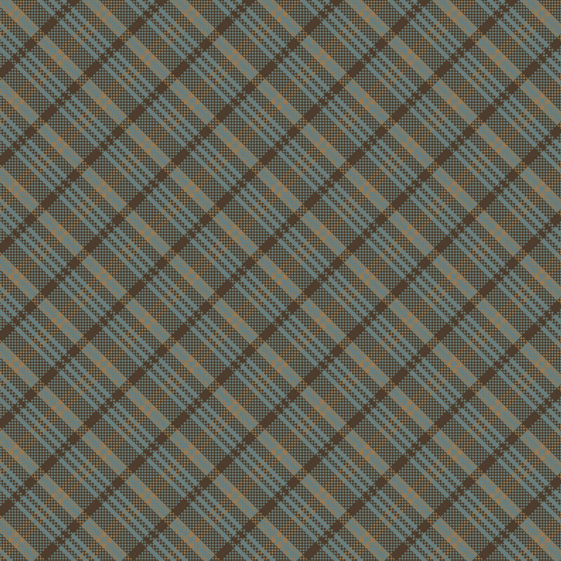 This light blue bias plaid fabric features a brown stripe. 