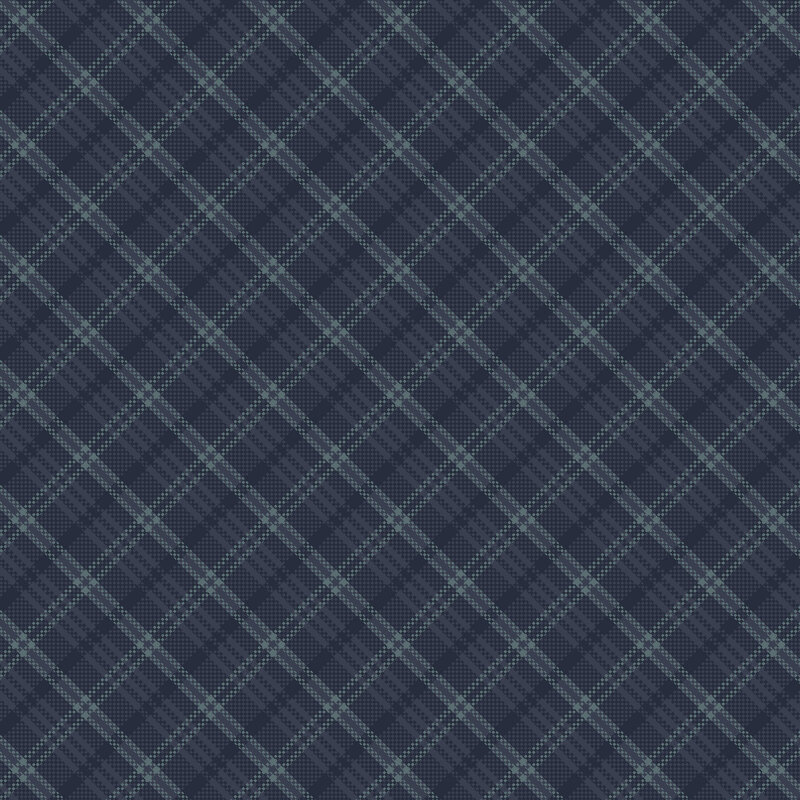 This navy blue bias plaid fabric features a light blue stripe. 