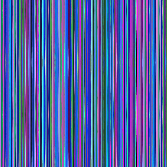 Fabric with small, natural purple and cool-tone vertical stripes, great for adding direction to any quilt.