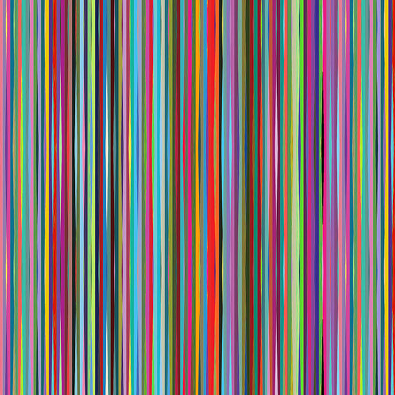 Fabric with small, natural, multicolor vertical stripes, great for adding direction to any quilt.