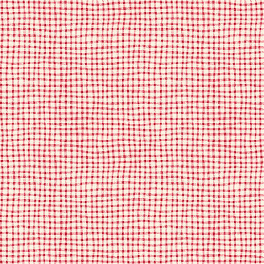 Red and off white gingham fabric swatch.