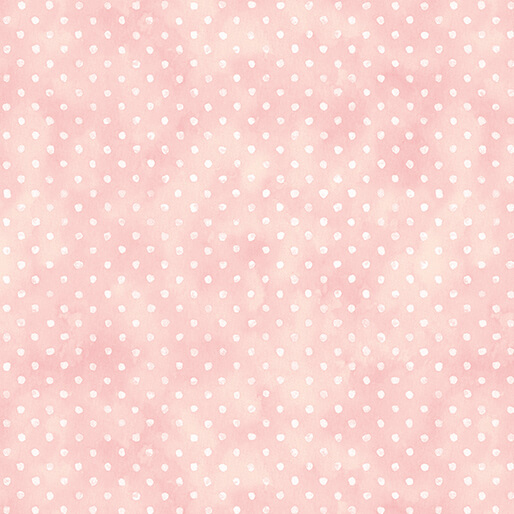 Mottled light pink background with subtle white polka dots evenly spaced throughout.