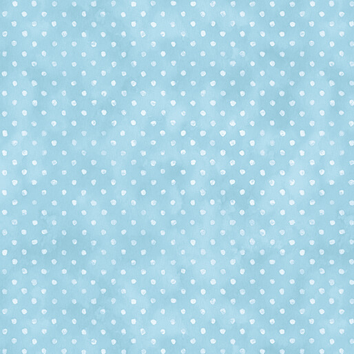Mottled light blue background with evenly spaced white polka dots.