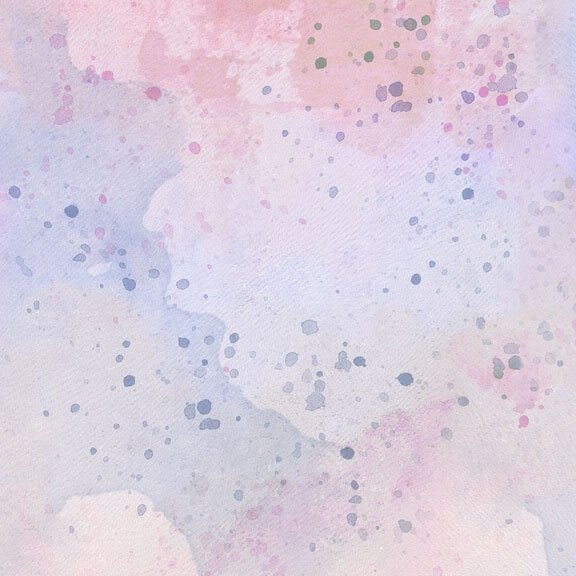Purple and pink watercolor fabric with scattered paint splatter accents.