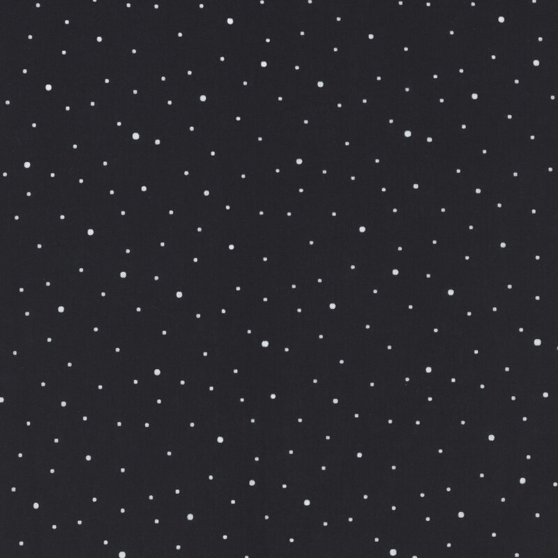 A coal black fabric with scattered small white dots. 