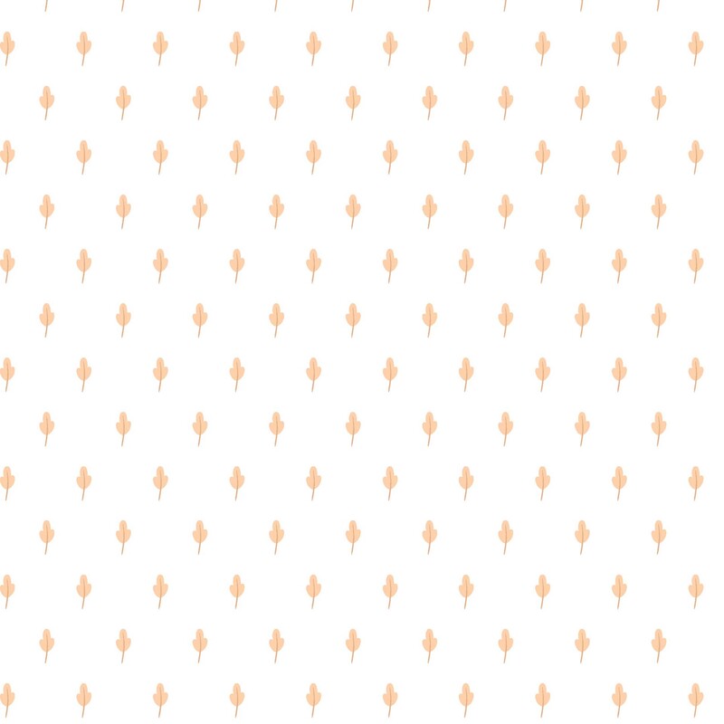White fabric with an evenly spaced pattern of dainty orange leaves