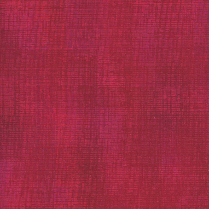Swatch of berry red fabric with tonal thatched texturing.
